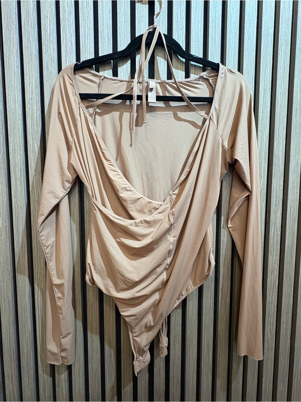 SKIMS Beige Draped Long-Sleeve Jumpsuit Romper
